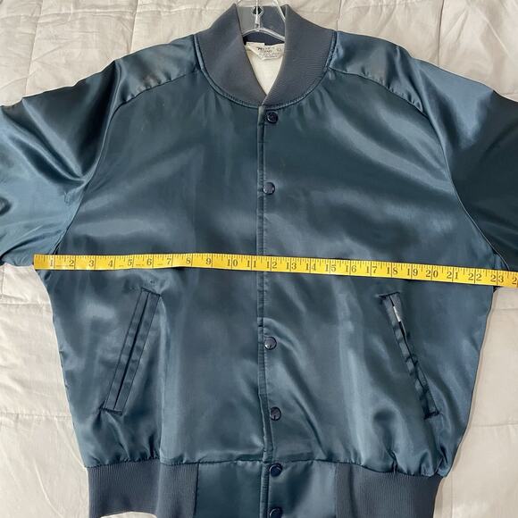 Vintage West Wind Jacket Men Sz Large Blue Snap Button Bomber Varsity USA Satin - Picture 4 of 7